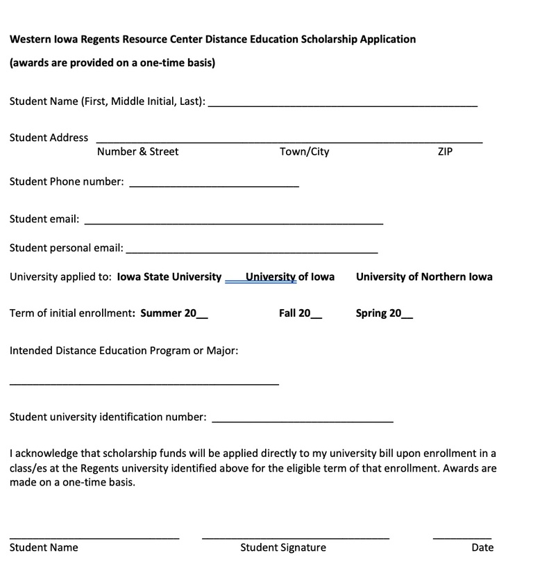 Print version of scholarship application